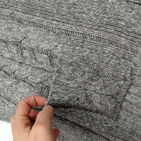 St. Johns Bay women's large vintage cable knit sweater gray large collar pockets - Picture 12 of 13